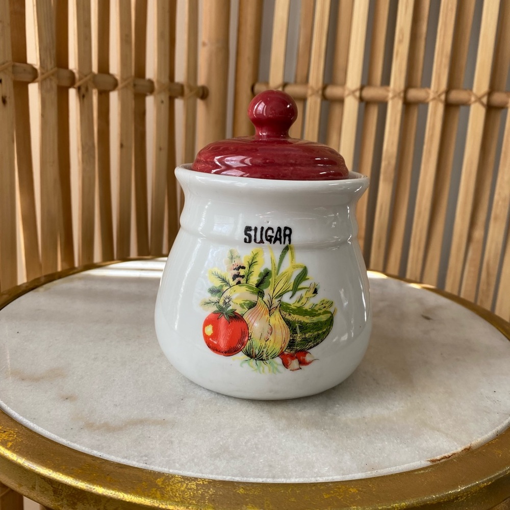 70s aesthetic retro style - vintage ceramic Sugar caddy with lid